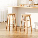 Artiss 2x Bar Stools Round Chairs Wooden Nature Chez Guru