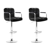 Artiss 2x Bar Stools Leather Gas Lift w/Armrest Black Chez Guru