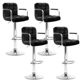 Artiss 4x Bar Stools Leather Gas Lift w/Armrest Black Chez Guru