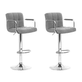Artiss 2x Bar Stools Fabric Gas Lift w/Armrest Grey Chez Guru