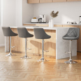 Artiss 4x Bar Stools Leather Padded Gas Lift Grey Chez Guru