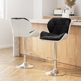 Artiss 2x Bar Stools Gas Lift Padded Leather Black & White Chez Guru