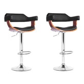 Artiss 2x Bar Stools Gas Lift Leather w/Armrest Black Chez Guru