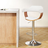 Artiss Bar Stools Gas Lift Leather w/Armrest White Chez Guru