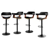 Artiss 4x Bar Stools Gas Lift Leather w/Armrest All Black Chez Guru