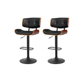 Artiss 2x Bar Stools Gas Lift Leather All Black Chez Guru