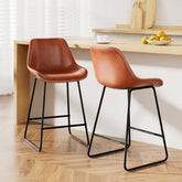 Artiss Bar Stools Kitchen Counter Barstools Leather Metal Chairs Brown x2 Chez Guru