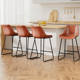 Artiss 4x Bar Stools Leather Padded Metal Legs Brown Chez Guru
