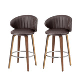 2x Artiss Bar Stools Dining Chairs Contoured Leather Wood Stool Chez Guru