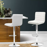 Artiss 2x Bar Stools Padded Leather Gas Lift White Chez Guru