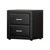 Artiss Bedside Table 2 Drawers Side Table Leather - CADEN Black Chez Guru