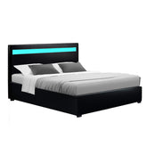 Artiss Bed Frame Double Size LED Gas Lift Black COLE Chez Guru