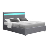 Artiss Bed Frame Double Size LED Gas Lift Grey COLE Chez Guru