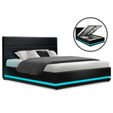 Artiss Bed Frame Double Size LED Gas Lift Black LUMI Chez Guru