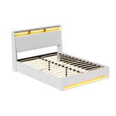 Artiss Bed Frame Gas Lift LED Beds Base Platform White PVC Leather Storage Headboard - Queen
