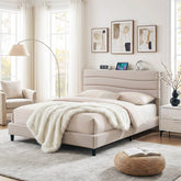 Artiss Queen Bed Frame with Storage Adjustable Headboard Platform Base Linen Fabric Charging Ports