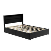 Artiss Bed Frame Double Size LED with 4 Drawers Black DUNN Chez Guru