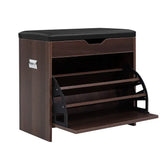 Artiss Shoe Rack Cabinet Bench 3-tier 15 Pairs Walnut Chez Guru