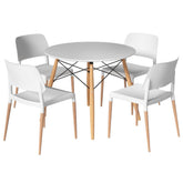1 Artiss Dining Table and 4 Chairs Set Round White Chez Guru