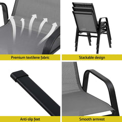 Gardeon 6PC Outdoor Dining Chairs Stackable Lounge Chair Patio Furniture Grey Chez Guru