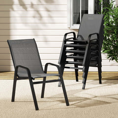 Gardeon 6PC Outdoor Dining Chairs Stackable Lounge Chair Patio Furniture Grey Chez Guru