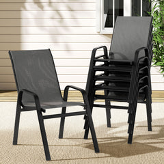 Gardeon 6PC Outdoor Dining Chairs Stackable Lounge Chair Patio Furniture Grey Chez Guru