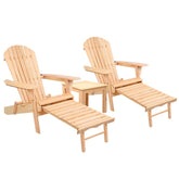 Gardeon 3PC Adirondack Outdoor Table and Chairs? Wooden Sun Lounge Beach Patio Natural Chez Guru