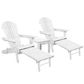 Gardeon 3PC Adirondack Outdoor Table and Chairs Wooden Sun Lounge Beach Patio White Chez Guru