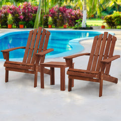 Gardeon 3PC Adirondack Outdoor Table and Chairs Wooden Beach Chair Brown Chez Guru