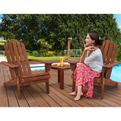 Gardeon 3PC Adirondack Outdoor Table and Chairs Wooden Beach Chair Brown Chez Guru