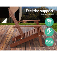 Gardeon 3PC Adirondack Outdoor Table and Chairs Wooden Beach Chair Brown Chez Guru
