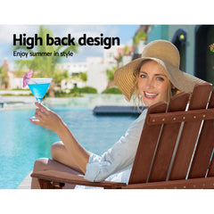 Gardeon 3PC Adirondack Outdoor Table and Chairs Wooden Beach Chair Brown Chez Guru