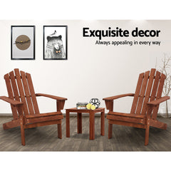 Gardeon 3PC Adirondack Outdoor Table and Chairs Wooden Beach Chair Brown Chez Guru