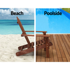 Gardeon 3PC Adirondack Outdoor Table and Chairs Wooden Beach Chair Brown Chez Guru