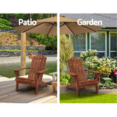 Gardeon 3PC Adirondack Outdoor Table and Chairs Wooden Beach Chair Brown Chez Guru