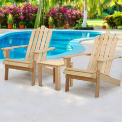 Gardeon 3PC Adirondack Outdoor Table and Chairs Wooden Beach Chair Natural Chez Guru