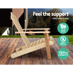 Gardeon 3PC Adirondack Outdoor Table and Chairs Wooden Beach Chair Natural Chez Guru