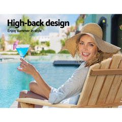 Gardeon 3PC Adirondack Outdoor Table and Chairs Wooden Beach Chair Natural Chez Guru