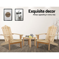 Gardeon 3PC Adirondack Outdoor Table and Chairs Wooden Beach Chair Natural Chez Guru