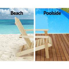 Gardeon 3PC Adirondack Outdoor Table and Chairs Wooden Beach Chair Natural Chez Guru