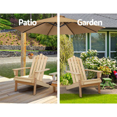 Gardeon 3PC Adirondack Outdoor Table and Chairs Wooden Beach Chair Natural Chez Guru