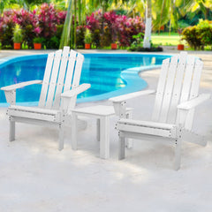 Gardeon 3PC Adirondack Outdoor Table and Chairs Wooden Beach Chair White Chez Guru