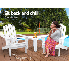 Gardeon 3PC Adirondack Outdoor Table and Chairs Wooden Beach Chair White Chez Guru