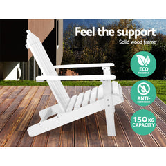 Gardeon 3PC Adirondack Outdoor Table and Chairs Wooden Beach Chair White Chez Guru