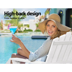 Gardeon 3PC Adirondack Outdoor Table and Chairs Wooden Beach Chair White Chez Guru