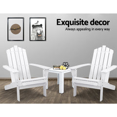 Gardeon 3PC Adirondack Outdoor Table and Chairs Wooden Beach Chair White Chez Guru