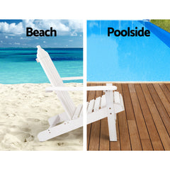 Gardeon 3PC Adirondack Outdoor Table and Chairs Wooden Beach Chair White Chez Guru