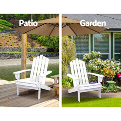 Gardeon 3PC Adirondack Outdoor Table and Chairs Wooden Beach Chair White Chez Guru