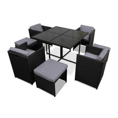 Gardeon Outdoor Dining Set 9 Piece Wicker Table Chairs Setting Black Chez Guru