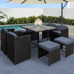 Gardeon Outdoor Dining Set 9 Piece Wicker Table Chairs Setting Black Chez Guru